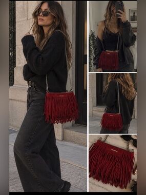 Rebecca Minkoff Red Fringe Crossbody Bag with Chain Strap